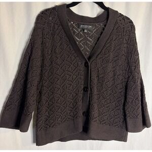 Jones New York Womens Brown Petite 3/4 Sleeve Open Elevated Classic Crotchet PL